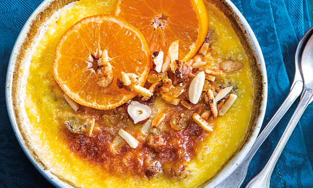 Crema brûlée de mandarina con crujiente de frutos secos