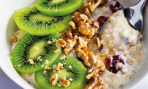 Papas de avena con pera y kiwi